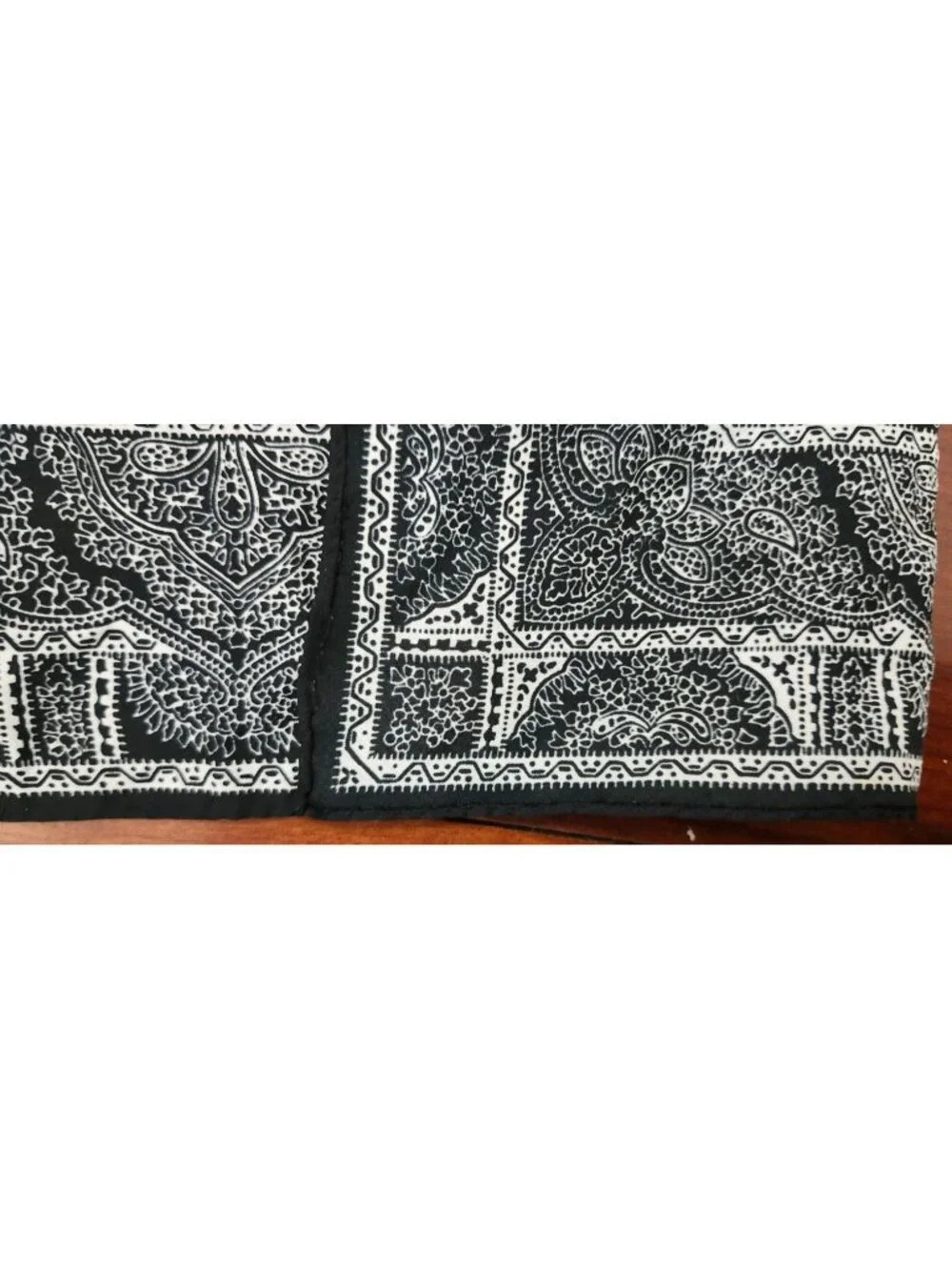 Black White Paisley Silk Blend Scarf Hand Rolled Edge Square Bandana Neck Hair